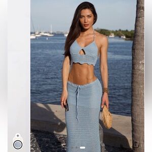 Fashion Nova Blue Crochet Skirt Set